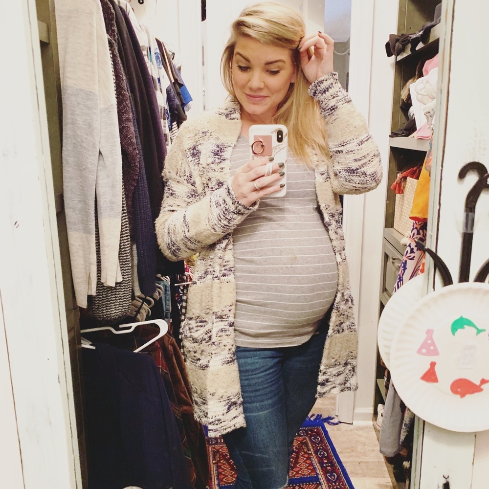 Motherhood Maternity Chunky Textured  Knit Warm Cardigan Sweater w/Pockets M/L